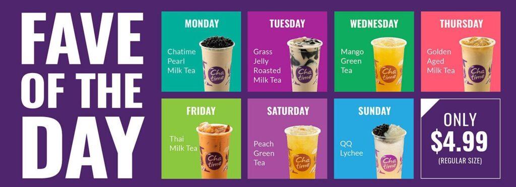 Chatime Canada New Fave of the Day Daily Specials Menu 2024