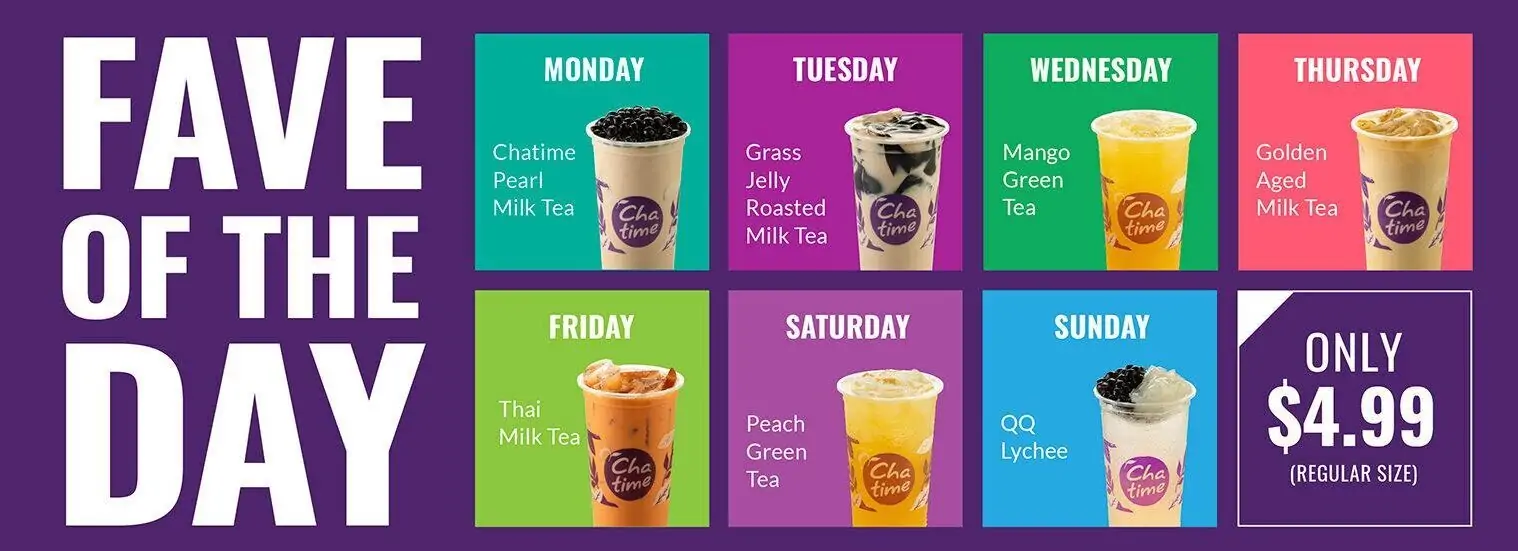 Chatime Canada New Fave of the Day Daily Specials Menu 2024