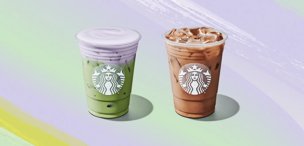 Starbucks Canada Spring 2024 Menu Iced Lavender Cream Oat Matcha and Iced Lavender Oat Latte